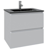 Saniclass Chaci Ensemble meuble de salle de bains - 80x46x55cm - lavabo céramique noir - 1 vasque - 1 trou de robinet - 2 tiroirs - blanc mat SW809363