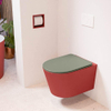 Mondiaz LAVIE hangtoilet – spoelrandloos – 36 x 53 cm – met softclose zitting – Fire (rood), zitting Army (groen) SW1208571