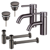 FortiFura Calvi Kit robinet lavabo - pour double vasque - robinet bas - bonde clic clac - siphon design bas - Gunmetal PVD SW911732