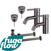 FugaFlow Eccelente Sobrado Kit robinet lavabo - pour double vasque - robinet bas - bonde clic clac - siphon design bas - Gunmetal PVD SW1124253