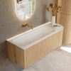 MONDIAZ KURVE 125cm Meuble salle de bain avec module 25 D - couleur Oak - 1 tiroir - 1 porte - vasque BIG MEDIUM gauche - sans trous de robinet - Talc SW1138190