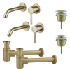 FugaFlow Eccelente Sobrado Slim Kit robinet lavabo - pour double vasque - robinet rehaussé - bonde clic clac - siphon design bas - Laiton brossé PVD SW1124398