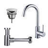 Fortifura Calvi Wastafelkraanset - hoge wastafelkraan - draaibare - uitloop - always open plug - verlaagde design - sifon - hoogglans chroom SW891928