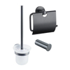 Fortifura Calvi Toiletset 3-delig - toiletrolhouder - met klep - toiletborstel - handdoekhaak enkel rond - PVD - geborsteld gunmetal (antraciet) SW1248410