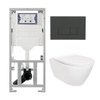 QeramiQ Salina Toiletset - rimless - Geberit inbouwreservoir - diepspoel wandcloset - softclose - quickrelease - bedieningspaneel met bedieningsplaat antraciet mat - rechthoekige knoppen - glans wit SW1164239