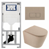 QeramiQ Dely Toiletset - 36.3x51.7cm - diepspoel - rimless - Geberit UP320 inbouwreservoir - softclose toilet zitting - bedieningsplaat taupe - rechthoekige knoppen - mat beige SW1242406