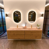 Mondiaz CIRO-DLUX Meuble de salle de bains - 190x45x50cm - Plan vasque Solid surface Saba - 2 vasques Double - 2 trous de robinetterie - 4 tiroirs - Chêne SW1531237