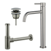 FugaFlow Eccelente Sobrado Slim Slim Kit mitigeur lavabo - robinet rehaussé - bonde clic clac - siphon design - PVD Inox brossé SW1124366