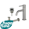 FugaFlow Eccelente Sobrado Slim Slim Kit mitigeur lavabo - robinet bas - bonde clic clac - siphon design bas - PVD Inox brossé SW1124349