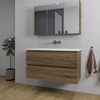 Saniclass Chaci Ensemble meuble de salle de bains - 100x46x55cm - lavabo en céramique blanc - 1 vasque - sans trous de robinet - 2 tiroirs - armoire de toilette - noyer (bois) SW856549