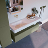 Mondiaz ALAN-DLUX Ensemble de meuble - 130cm - meuble Army mat - 1 tiroir - Lavabo Cloud Opalo suspendu - vasque Gauche - 0 trous de robinet SW806871