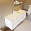 Mondiaz VICA-DLUX Ensemble de meuble de salle de bain - 130cm - meuble sous-vasque talc - 2 tiroirs - lavabo encastré cloud droite - sans trous de robinet - version haute de 60cm - ostra SW1087145