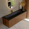 MONDIAZ KURVE 145cm Meuble salle de bain avec module 25 D - couleur Walnut - 1 tiroir - 1 porte - vasque BIG LARGE gauche - 1 trou de robinet - Urban SW1138479