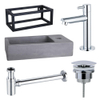 FugaFlow Eccelente Pietra ensemble de lavabo - 40x22x23,5cm - 1 trou de robinet - cadre noir - robinet de lavabo chrome - béton SW1469183
