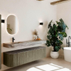 MONDIAZ THOR-DLUX 180cm meuble de salle de bains arrondi gauche + droite couleur Shadow avec 2 tiroirs et 2 portes. Vasque suspendue CLOUD Gauche 1 trou de robinet couleur Sombra. SW1466343