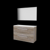Basic-Line Basic 39 ensemble de meubles de salle de bain 100x39cm avec poignées 2 tiroirs vasque acrylique 1 trou pour robinet miroir mfc scotch oak SW350769