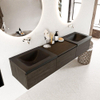 MONDIAZ BUKLA meuble de salle de bain 180 cm avec module 60 couleur Marron Foncé avec 3 tiroirs. Lavabo CLOUD double 0 trou de robinet couleur Urban. SW1382180