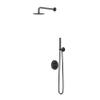 IVY Pact Ensemble de douche pluie - encastré - inverseur d'arrêt 2 voies - bras de plafond 30 cm - douche de tête slim ronde 25 cm - barre de douche avec sortie - flexible de douche 150 cm - douchette à main modèle barre - Noir mat PED SW1035438