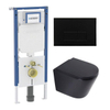 QeramiQ Dely Toiletset - 36.3x51.7cm - diepspoel - rimless - Geberit UP720 inbouwreservoir - softclose toilet zitting 35 mm - metaal mat zwarte bedieningsplaat - rechthoekige knoppen - mat zwart SW1427105