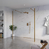 Fortifura Galeria Vrijstaande Inloopdouche - 160x200cm - helder - antikalk - 8mm veiligheidsglas - 2 zijwanden - 30cm - wandsteunen en hoekprofielen - PVD - geborsteld koper SW976661