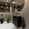 MONDIAZ TURE Fonteinset - 60x23x50cm - 0 kraangaten - 2 deuren - urban mat - Wasbak links - Solid Surface Zwart SW475258