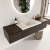 MONDIAZ BUKLA Meuble de salle de bains 160 cm avec module 40 couleur Dark Brown avec 3 tiroirs. Lavabo CLOUD central 0 trous de robinet couleur Talc. SW1382172