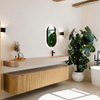 MONDIAZ THOR-DLUX Meuble de salle de bains - 200cm - arrondi gauche + droite - couleur Oak - 2 tiroirs et 2 portes - Vasque suspendue CLOUD Droite 1 trou de robinet couleur Saba SW1467215