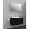 Basic Bella Meuble lavabo céramique avec 1 trou de robinet avec armoire de toilette à 2 portes grise 100x55x46cm Flat Pack Noir mat SW538888