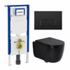 QeramiQ Dely Swirl Ensemble WC - 36.3x51.7cm - réservoir encastré Geberit UP720 Duofix Sigma - abattant 35mm - plaque de commande métallique noire mate - boutons rectangulaires - noir mat SW1413976