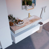 Mondiaz ALAN-DLUX Ensemble de meuble - 130cm - meuble Talc mat - 1 tiroir - Lavabo Cloud Frappe suspendu - vasque Droite - 1 trou de robinet SW805262