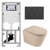 QeramiQ Dely Pack WC - 36,3x51,7cm - à fond creux - sans bride - réservoir encastré Geberit UP320 - abattant WC à fermeture douce - plaque de déclenchement mat anthracite - boutons ronds - mat beige SW1242405