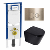 QeramiQ Dely Toiletset - 36.3x51.7cm - diepspoel - rimless - Geberit UP720 inbouwreservoir - softclose toilet zitting - 35mm - geborsteld messing bedieningsplaat - ronde knoppen - mat zwart SW1427986