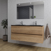 Saniclass Chaci Badkamermeubelset - 120x46x55cm - keramische wastafel zwart - 2 wasbakken - 2 kraangaten - 2 lades - rechthoekige spiegel - eiken SW816578