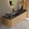 MONDIAZ KURVE-DLUX 130cm Meuble salle de bain avec module 25 G et D - couleur Oak - 1 tiroir - 2 portes - vasque BIG SMALL centre - 1 trou de robinet - couleur Lava SW1138112