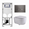 QeramiQ Dely Swirl Ensemble WC- 36,3x51,7 cm - Réservoir encastré Geberit UP320 - Abattant fin - Plaque de commande en gunmetal - Boutons ronds - Blanc brillant SW1126095