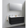 Basic Line Bella Badkamermeubelset - 120x55x46cm - 2 wasbakken - Keramiek - Wit - 2 kraangaten - Spiegelkast zonder verlichting - Melamine Zwart mat SW491929