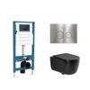 QeramiQ Dely Swirl Ensemble de toilettes - réservoir encastré QeramiQ Flush - abattant slim - plaque de commande en métal inox - boutons ronds - noir mat SW1578313
