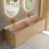 MONDIAZ KURVE-DLUX Meuble de salle de bains 140cm couleur Oak avec 2 tiroirs et 0 portes. Lavabo STOR SMALL Double 2 trous de robinet Saba. SW1433123