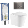 QeramiQ Dely Toiletset - 36.3x51.7cm - diepspoel - rimless - Geberit UP720 inbouwreservoir - softclose toiletzitting - gunmetal bedieningsplaat - ronde knoppen - met Burda frame - glans wit SW1428253