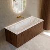 MONDIAZ KURVE-DLUX Meuble de salle de bains 110 cm couleur Walnut avec 1 tiroir. Lavabo BIG MEDIUM centré sans trou de robinet couleur Glace. SW1138064