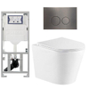 QeramiQ Dely Pack WC cuvette sans bride 36.3x51.7cm avec bâti-support Geberit UP320 abattant WC blanc brillant frein de chute et plaque de commande Gun metal boutons Ronds SW804659