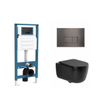 QeramiQ Dely Swirl Toiletset - inbouwreservoir Qeramiq Flush - slim zitting - metaal gunmetal bedieningsplaat - rechthoekige knoppen - mat zwart SW1578318