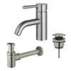 FugaFlow Eccelente Sobrado Kit mitigeur lavabo - robinet bas - bonde clic clac - siphon design bas - PVD Inox brossé SW1124178