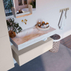 Mondiaz ALAN-DLUX Ensemble de meuble - 100cm - meuble Linen mat - 1 tiroir - Lavabo Cloud Frappe suspendu - vasque Gauche - 0 trous de robinet SW805386