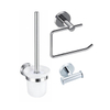 Fortifura Calvi Toiletset 3-delig - toiletrolhouder - zonder klep - toiletborstel - handdoekhaak dubbel rond - hoogglans chroom SW1248433