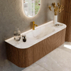 MONDIAZ KURVE-DLUX 140cm Meuble salle de bain avec module 25 G et D - couleur Walnut - 1 tiroir - 2 portes - vasque BIG SMALL centre - 1 trou de robinet - couleur Frappe SW1137449