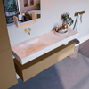 Mondiaz ALAN-DLUX Ensemble de meuble - 150cm - meuble - Oro mat - 2 tiroirs - Lavabo Cloud Ostra suspendu - vasque gauche - 0 trous de robinet - Beige SW807747