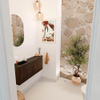Mondiaz JOYA 101.6cm toiletmeubel - ronding rechts kleur Walnut - Wastafel FAYE positie Links 1 kraangat kleur Urban. SW1421412