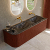 Mondiaz KURVE-DLUX Ensemble de meuble de salle de bains - 145x46x40cm - 1 tiroir - 1 porte - lavabo solid surface - double / droite - sans trou de robinet - Ruby SW1416004
