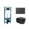 QeramiQ Dely Swirl Toiletset - inbouwreservoir Qeramiq Flush - slim zitting - kunststof mat antraciete bedieningsplaat - rechthoekige knoppen - mat zwart SW1578326